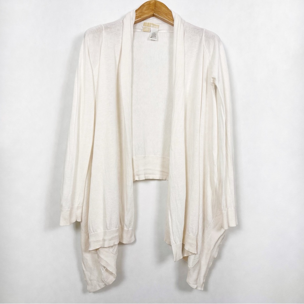 Michael Kors Cream Open-Front Draped Linen & Cotton Cardigan Size Large X-Large